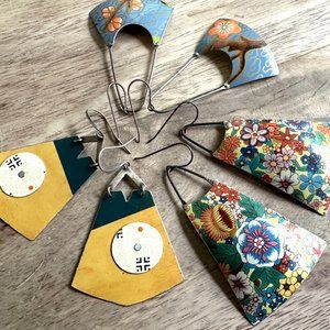 Three Pairs Handmade Earrings From Vintage Tea Tins ADORABLE
